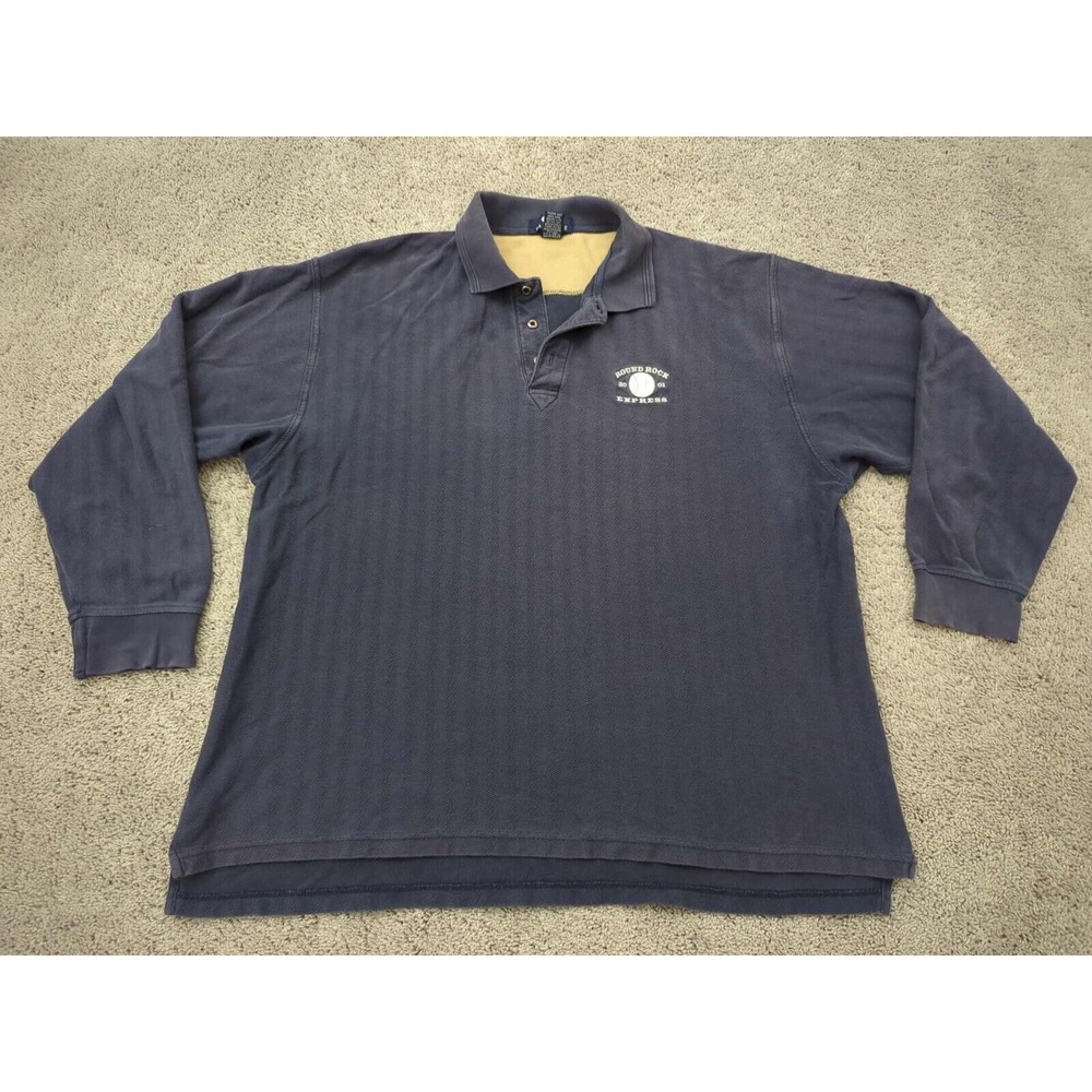 Vintage Round Rock Express 2001 Polo Shirt‎ Mens XL Blue Vantage Long Sleeve